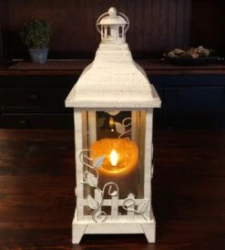 Candle Lantern Holder - Antique Cream Vine Lantern - 13in