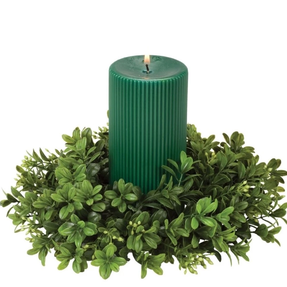 Green Leaf Candle Ring - Boxwood - Green - 4.5in 3 Green Leaf Candle Ring - Boxwood - Green - 4.5in