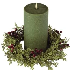 Holly Berry Candle Ring - Mini Leaf & Red Berries - 4.5in