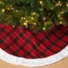 Christmas Tree Skirt Red Plaid With Faux Fur - 48in