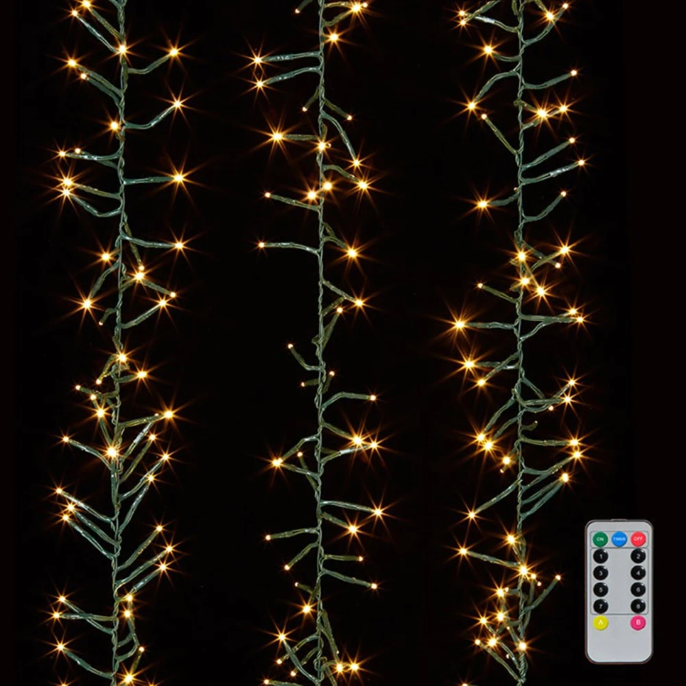 Cluster Garland Lights - 1300 Warm White LED Lights - Green Wire - 44ft 3 Cluster Garland Lights - 1300 Warm White LED Lights - Green Wire - 44ft