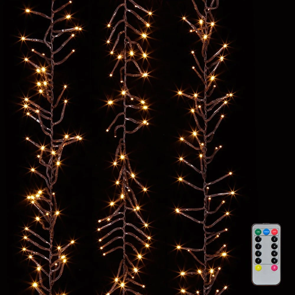 Cluster Garland Lights - 600 Warm White LED Lights - Brown Wire - 19ft 3 Cluster Garland Lights - 600 Warm White LED Lights - Brown Wire - 19ft