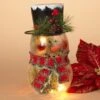 Crackle Glass Snowman Light With Scarf/Top Hat - 9in -Christmas Store crackle glass snowman light with scarf top hat 9in 9