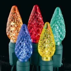 Faceted Christmas Lights - Multi Color C6 LED - Electric/Green Cord - Set/50