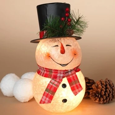 Electric Snowman Light - Frosted Glass With Metal Hat - 10in 3 Electric Snowman Light - Frosted Glass With Metal Hat - 10in