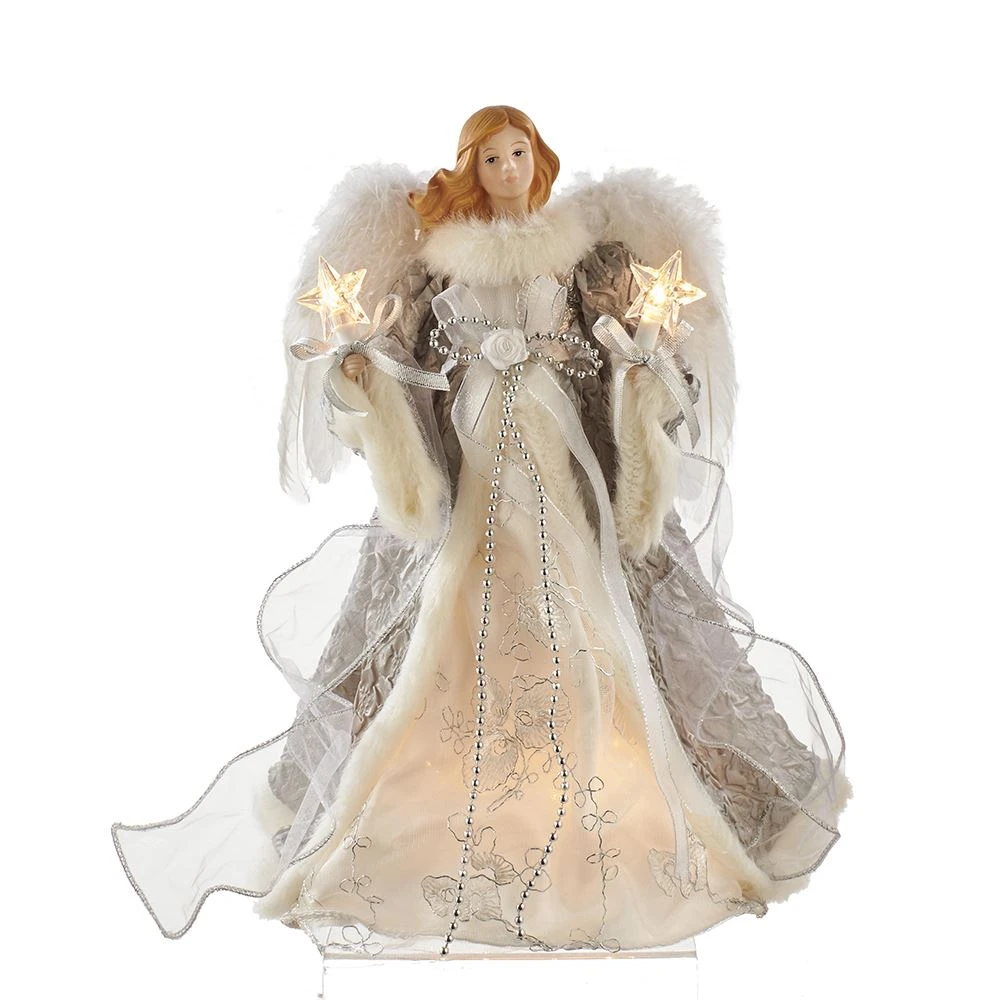 Electric Tree Topper - Silver And Grey Angel - 14in 3 Electric Tree Topper - Silver And Grey Angel - 14in