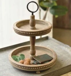 Farmhouse Tiered Tray - Natural Wood Bead - 16in H