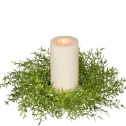Feather Fern Candle Ring - Green - 5in