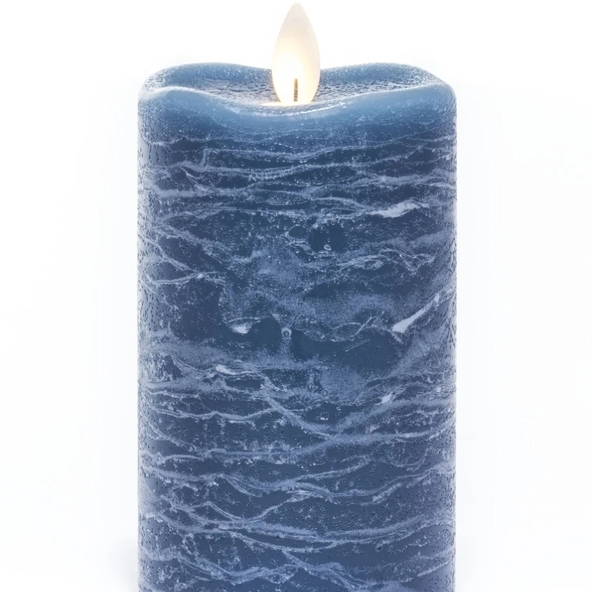 Flameless Pillar Candle - Mirage Gold - Aegean Blue - 5in X 3in 3 Flameless Pillar Candle - Mirage Gold - Aegean Blue - 5in X 3in