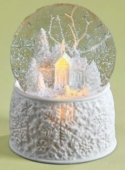 Christmas Snow Globe - White Church - LED