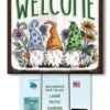 Gnome Welcome Sign For Yard - 3 Gnomes/Flowers - 8in -Christmas Store gnome welcome sign for yard 3 gnomes flowers 8in 9