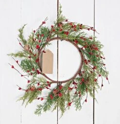 Holiday Artificial Wreath - Evergreen Pine With Red Pip Berries - 12 Inch
