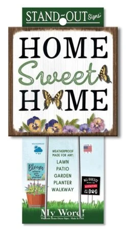 Home Sweet Home Sign For Yard - Butterflies/Pansies - 8in