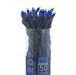 LED Electric String Lights - 50 Blue LED Lights - Green Wire - 25ft