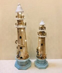 Lighthouse Statue - Weathered Wood - LED Timer Lights - 15in -Christmas Store lighthouse statue weathered wood led timer lights 14in 27