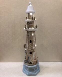 Lighthouse Statue - Weathered Wood - LED Timer Lights - 20in