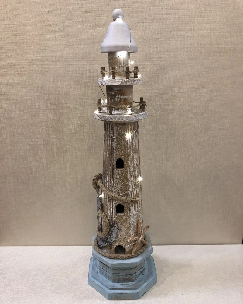 Lighthouse Statue - Weathered Wood - LED Timer Lights - 20in 3 Lighthouse Statue - Weathered Wood - LED Timer Lights - 20in