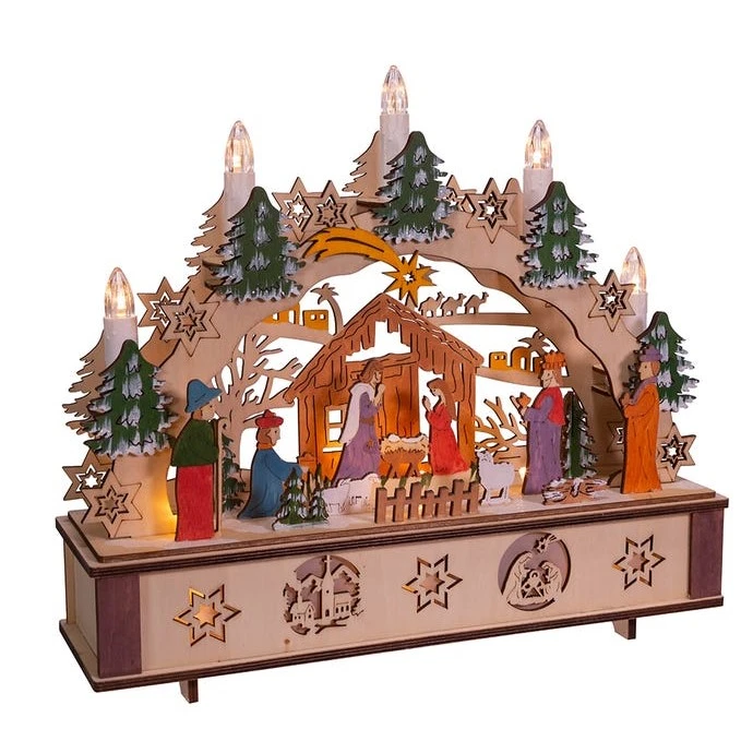 Lit Christmas Nativity Table Decor - Wooden - Battery-Operated LED - 11in 3 Lit Christmas Nativity Table Decor - Wooden - Battery-Operated LED - 11in