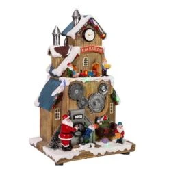 Lit Santa's Workshop With Train Table Decor - Battery-Operated LED