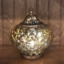 Mercury Glass Lantern - LED Gold - On/Off/Timer - 6in