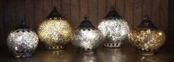 Mercury Glass Lantern - LED Gold - On/Off/Timer - 6in -Christmas Store mercury glass lantern led gold on off timer 6in 24