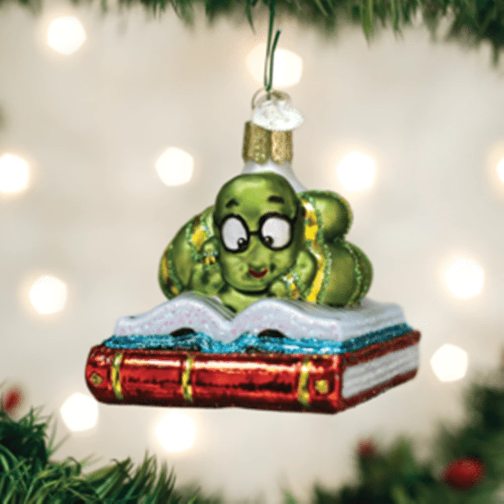 Old World Christmas Glass Ornament - Bookwarm 3 Old World Christmas Glass Ornament - Bookwarm