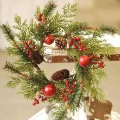 Pine Candle Ring - Jingle Pine With Red Bells - 6.5in