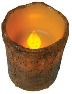 Primitive Battery-Operated Pillar Candle With Timer - Burnt Mustard - 4in X 3in