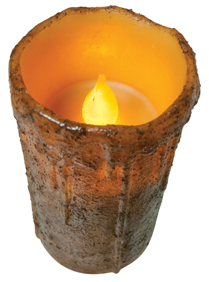Primitive Battery-Operated Pillar Candle With Timer - Burnt Mustard - 6in X 3in 3 Primitive Battery-Operated Pillar Candle With Timer - Burnt Mustard - 6in X 3in