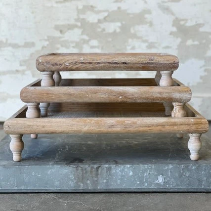 Rectangular Large Wood Tray - Turned Legs - 20in L X 12in W 4 Rectangular Large Wood Tray - Turned Legs - 20in L X 12in W - Image 2