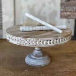 Round Wood Pedestal - Celeste Natural Wood Bead - 12in W