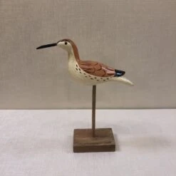 Wooden Bird Figurine - Pumpkin Winged Shore Bird - 7in