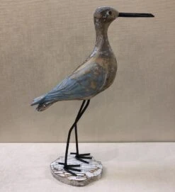 Wooden Bird Figurine - Weathered Wood Shore Bird - 14in