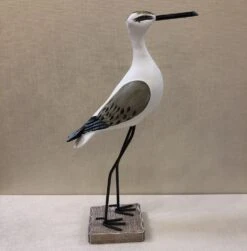 Wooden Bird Figurine - White Shore Bird - 14.5in
